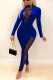 Blue Sexy Solid Patchwork O Neck Regular Jumpsuits