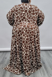 Brown Fashion Casual Print Cardigan Plus Size Overcoat