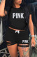 Black Fashion Casual Letter Print Ripped O Neck Short Sleeve Two Pieces