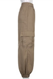 Brown Fashion Casual Solid Patchwork Regular Mid Waist Trousers