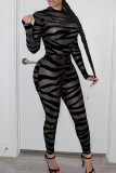 Red Fashion Sexy Print See-through O Neck Skinny Jumpsuits