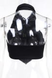 Black Sexy Casual Solid Backless Asymmetrical Halter Tops