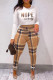 Khaki Fashion Casual Print Basic O Neck Long Sleeve Two Pieces