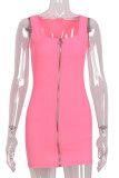 Pink Sexy Casual Solid Patchwork U Neck Vest Dress