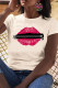 White Fashion Casual Lips Printed Basic O Neck T-Shirts