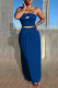 Blue Fashion Casual Print Patchwork Strapless Sleeveless Two Pieces