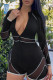 Black Sexy Casual Patchwork Solid See-through Zipper Collar Skinny Romper
