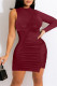 Burgundy Fashion Sexy Solid Fold Half A Turtleneck Long Sleeve Dresses