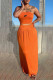 Orange Fashion Casual Print Patchwork Strapless Sleeveless Two Pieces