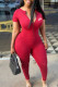 Red Fashion Sportswear Print Patchwork O Neck Jumpsuits