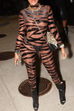 Red Fashion Sexy Print See-through O Neck Skinny Jumpsuits