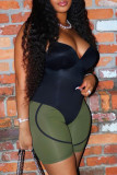 Black Fashion Sexy Solid Patchwork Backless Spaghetti Strap Skinny Romper