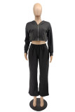 Black Fashion Casual Solid Basic Hooded Collar Long Sleeve Two Pieces