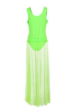 Green Sexy Fashion Printed Plus Size Sleeveless Skirt Set