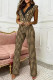 Khaki Fashion Casual Print Patchwork V Neck Regular Jumpsuits