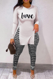 Multicolor Casual Print Slit Letter O Neck Long Sleeve Two Pieces