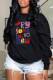 Black Work Street Print Letter O Neck Tops