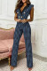 Navy Fashion Casual Print Patchwork V Neck Regular Jumpsuits
