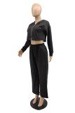 Black Fashion Casual Solid Basic Hooded Collar Long Sleeve Two Pieces