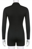 Black Sexy Casual Patchwork Solid See-through Zipper Collar Skinny Romper