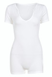 White Sexy Casual Solid Basic V Neck Short Sleeve Skinny Romper