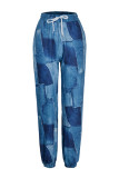 Blue Fashion Casual Print Basic Regular High Waist Conventional Full Print Bottoms