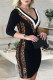 Leopard Print Fashion Casual Print Leopard Patchwork V Neck One Step Skirt Dresses