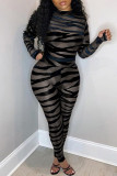 Red Fashion Sexy Print See-through O Neck Skinny Jumpsuits
