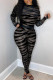 Black Fashion Sexy Print See-through O Neck Skinny Jumpsuits