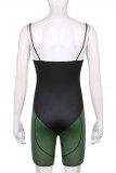 Black Fashion Sexy Solid Patchwork Backless Spaghetti Strap Skinny Romper