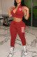 Red Fashion Street Letter Patchwork Mandarin Collar Sleeveless Two Pieces