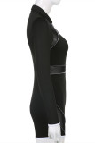 Black Sexy Casual Patchwork Solid See-through Zipper Collar Skinny Romper