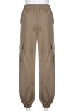 Brown Fashion Casual Solid Patchwork Regular Mid Waist Trousers