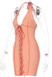 Pink Fashion Sexy Solid Bandage Backless Halter Sleeveless Dress