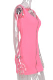 Pink Sexy Casual Solid Patchwork U Neck Vest Dress