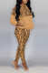 Brown Fashion Casual Print Patchwork Zipper Collar Long Sleeve Two Pieces