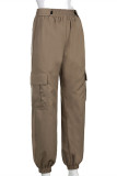 Brown Fashion Casual Solid Patchwork Regular Mid Waist Trousers