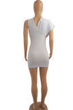 Rose Red Fashion Casual Solid Patchwork V Neck Irregular Dress
