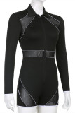 Black Sexy Casual Patchwork Solid See-through Zipper Collar Skinny Romper