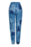 Blue Fashion Casual Print Basic Regular High Waist Conventional Full Print Bottoms