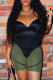 Black Fashion Sexy Solid Patchwork Backless Spaghetti Strap Skinny Romper