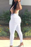 White Fashion Casual Butterfly Print Ripped Plus Size Jeans
