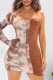 Multicolor Fashion Sexy Patchwork Print Backless Asymmetrical One Shoulder Long Sleeve Dresses