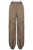 Brown Fashion Casual Solid Patchwork Regular Mid Waist Trousers