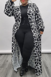 Brown Fashion Casual Print Cardigan Plus Size Overcoat