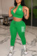 Green Fashion Street Letter Patchwork Mandarin Collar Sleeveless Two Pieces