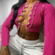 Rose Red Sexy Casual Solid Bandage Hollowed Out O Neck Tops