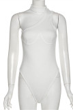 White Fashion Sexy Solid Patchwork Halter Skinny Romper