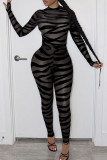 Red Fashion Sexy Print See-through O Neck Skinny Jumpsuits