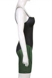 Black Fashion Sexy Solid Patchwork Backless Spaghetti Strap Skinny Romper